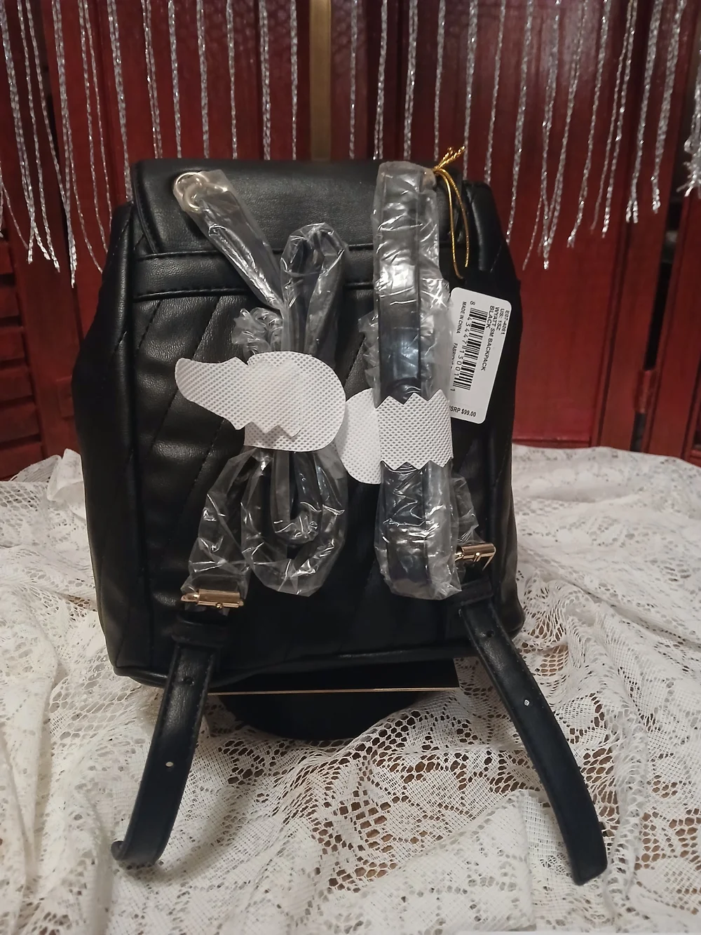 Bebe Quilted Faux Leather Backpack with Gold Charm Chain NWT